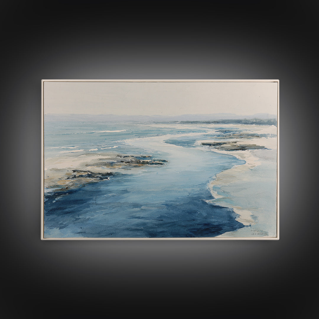 Coastal Aerial Water Study Framed Canvas Print, Wall Art, Contemporary Art, Living Room Decor, Fine Art, Mid Century Modern, WAL-3x2-39