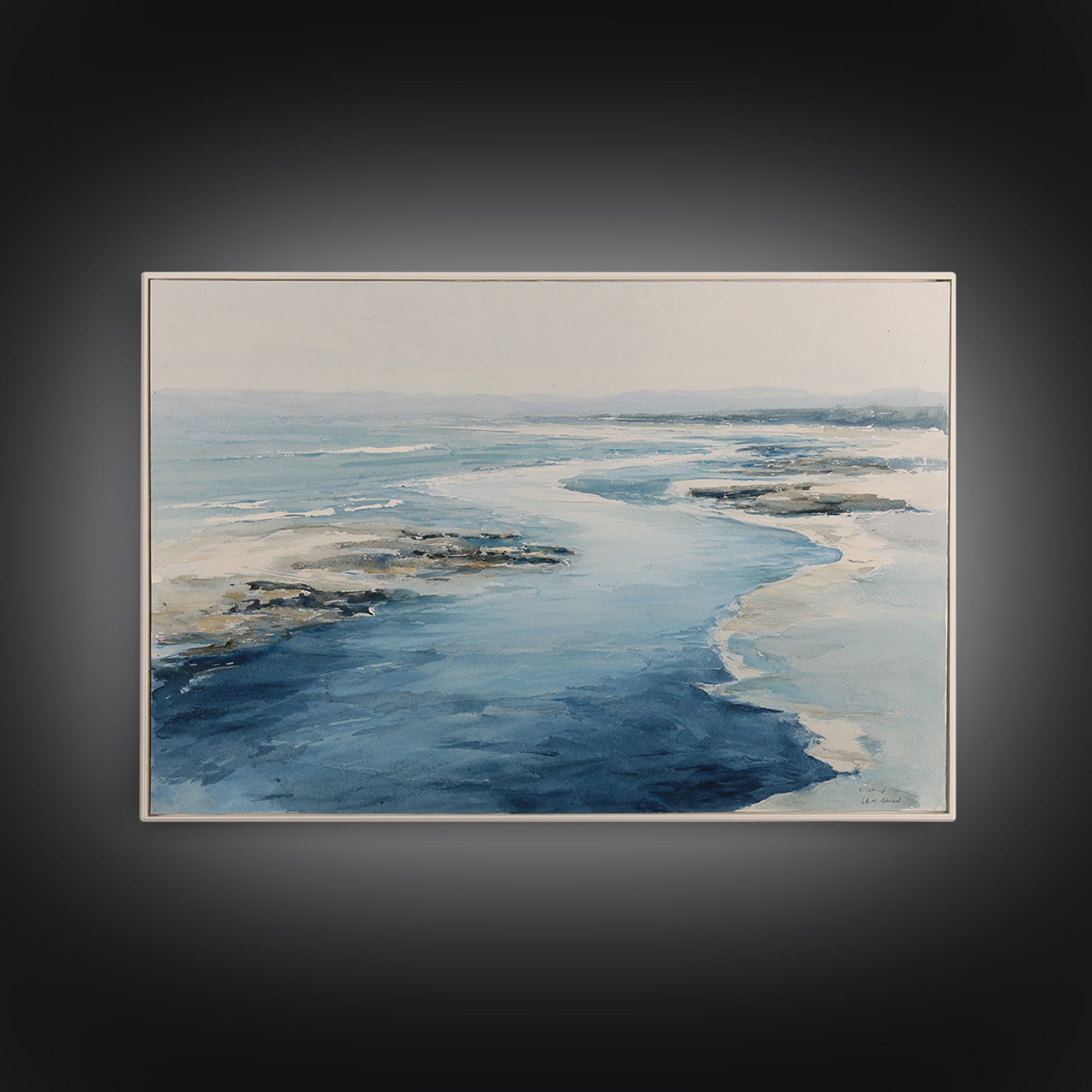 Coastal Aerial Water Study Framed Canvas Print, Wall Art, Contemporary Art, Living Room Decor, Fine Art, Mid Century Modern, WAL-3x2-39
