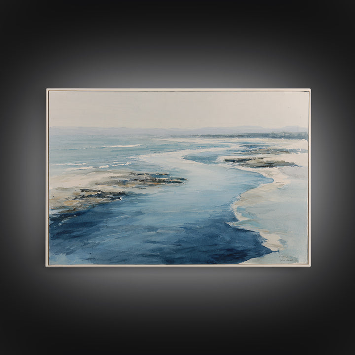 Coastal Aerial Water Study Framed Canvas Print, Wall Art, Contemporary Art, Living Room Decor, Fine Art, Mid Century Modern, WAL-3x2-39