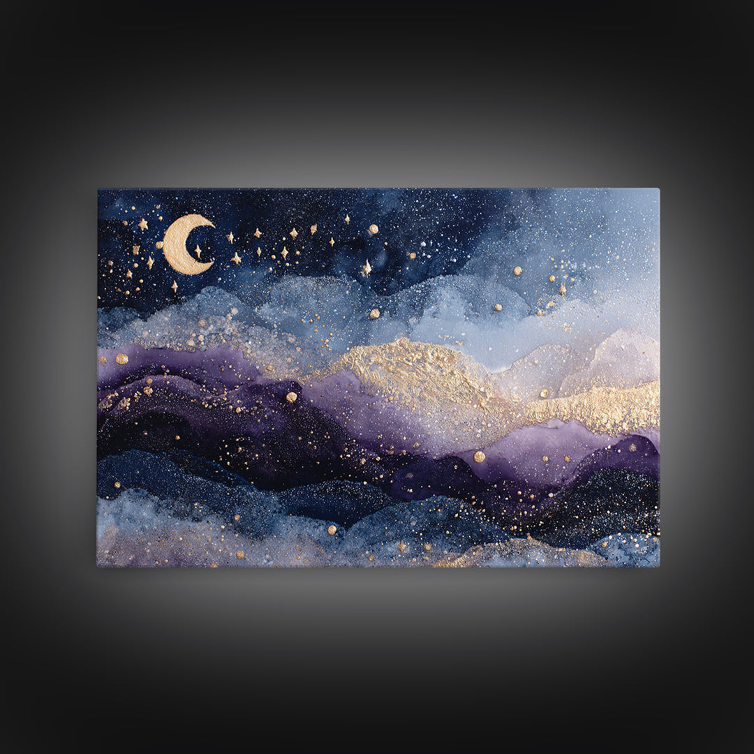 Celestial Moon and Stars Artwork Canvas Print, Wall Art, Home Decor Gift, Living Room Decor, Fine Art, Neutral Decor, WAL-3x2-42