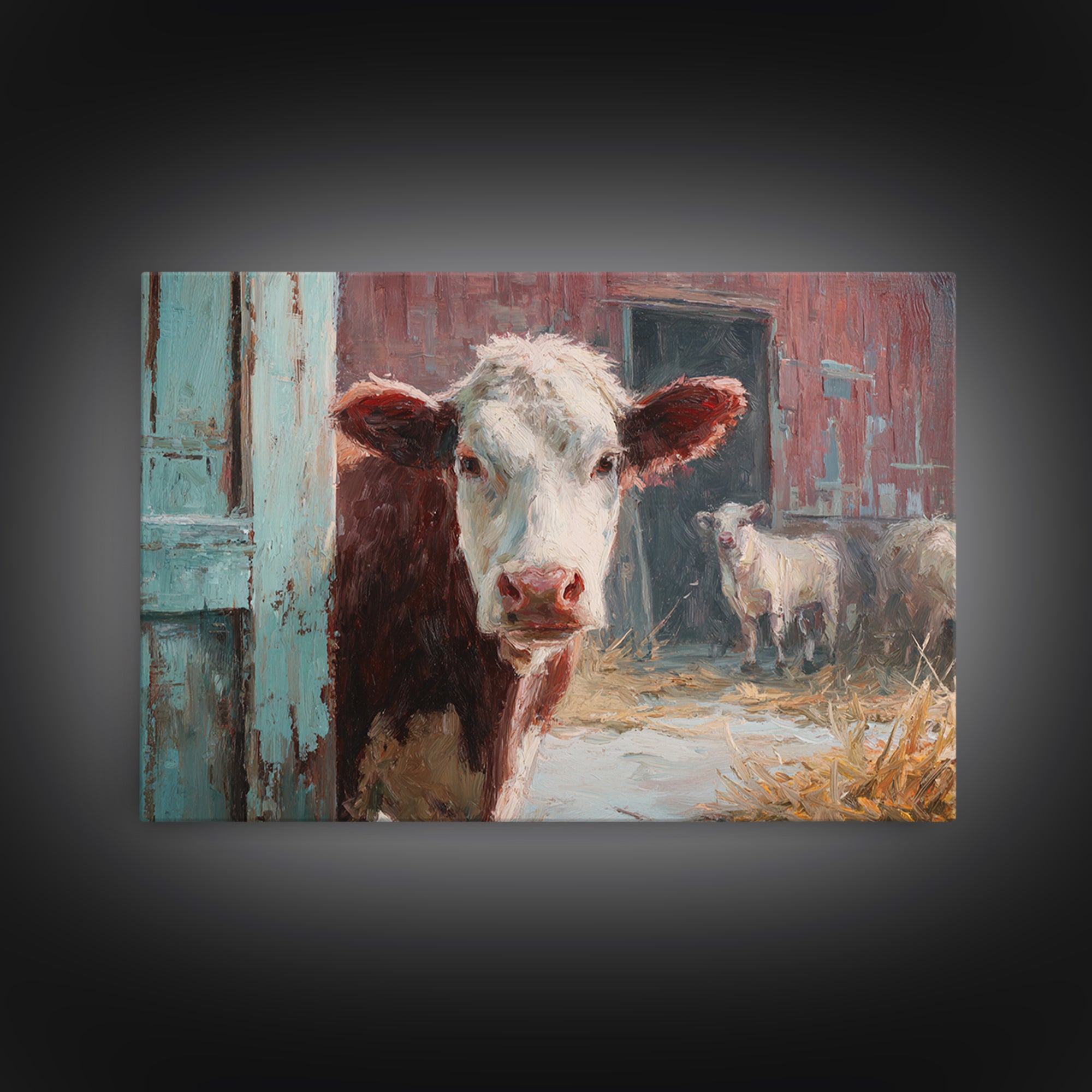 Rustic Farmhouse Cow Portrait Framed Canvas Print, Wall Art, Heart, Living Room Decor, Fine Art, Home Decor Gift, WAL-3x2-47