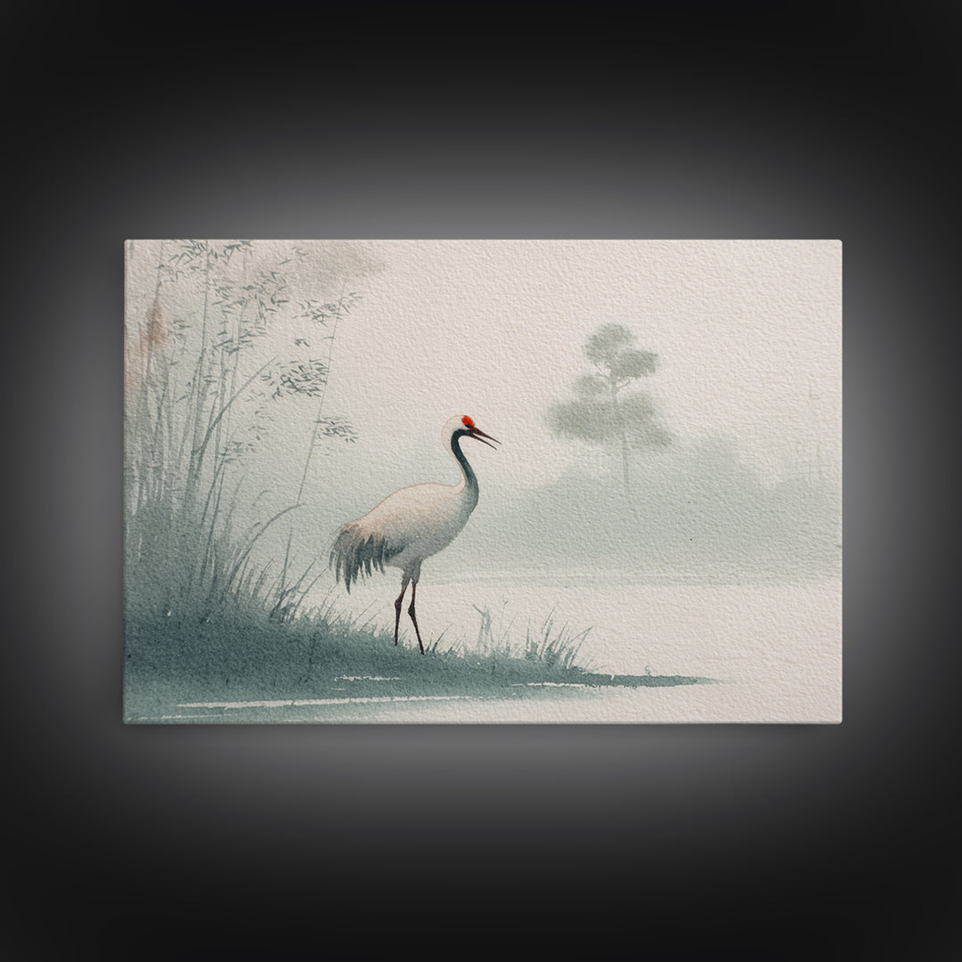 Monochrome Ink Crane Composition Canvas Print, Wall Art, Wood Wall Art, Living Room Decor, Abstract Art, Textured Painting, WAL-3x2-52