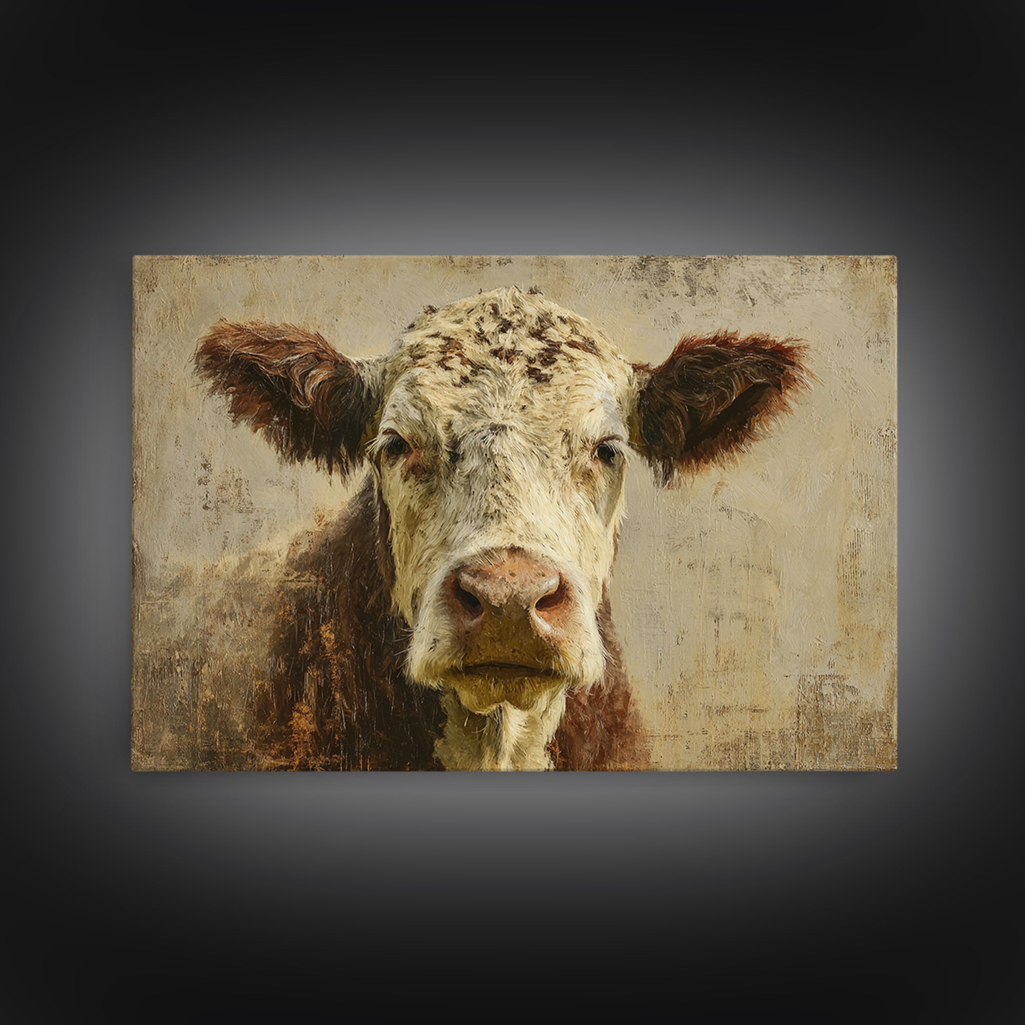 Rustic Farmhouse Cow Portrait Framed Canvas Print, Wall Art, Abstract Wall Art, Living Room Decor, Fine Art, WAL-3x2-71