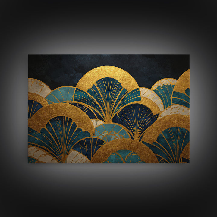 Art Deco Gold Fan Pattern Canvas Print, Wall Art, Contemporary Art, Living Room Decor, Fine Art, Mid Century Modern, WAL-3x2-72