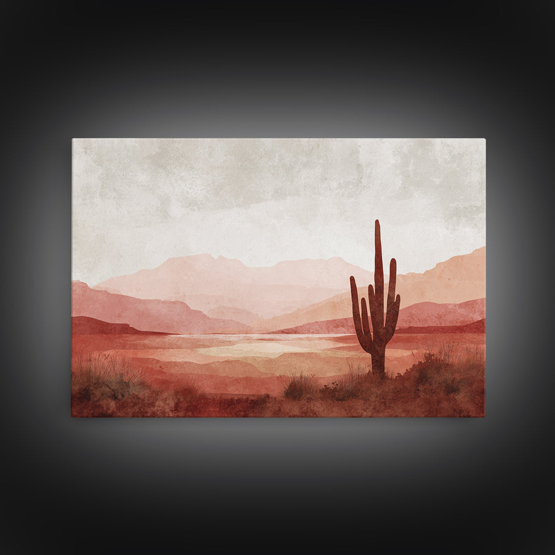 Desert Landscape in Warm Terracotta Tones Canvas Print, Wall Art, Metal Wall Art, Living Room Decor, Oil Painting, WAL-3x2-83