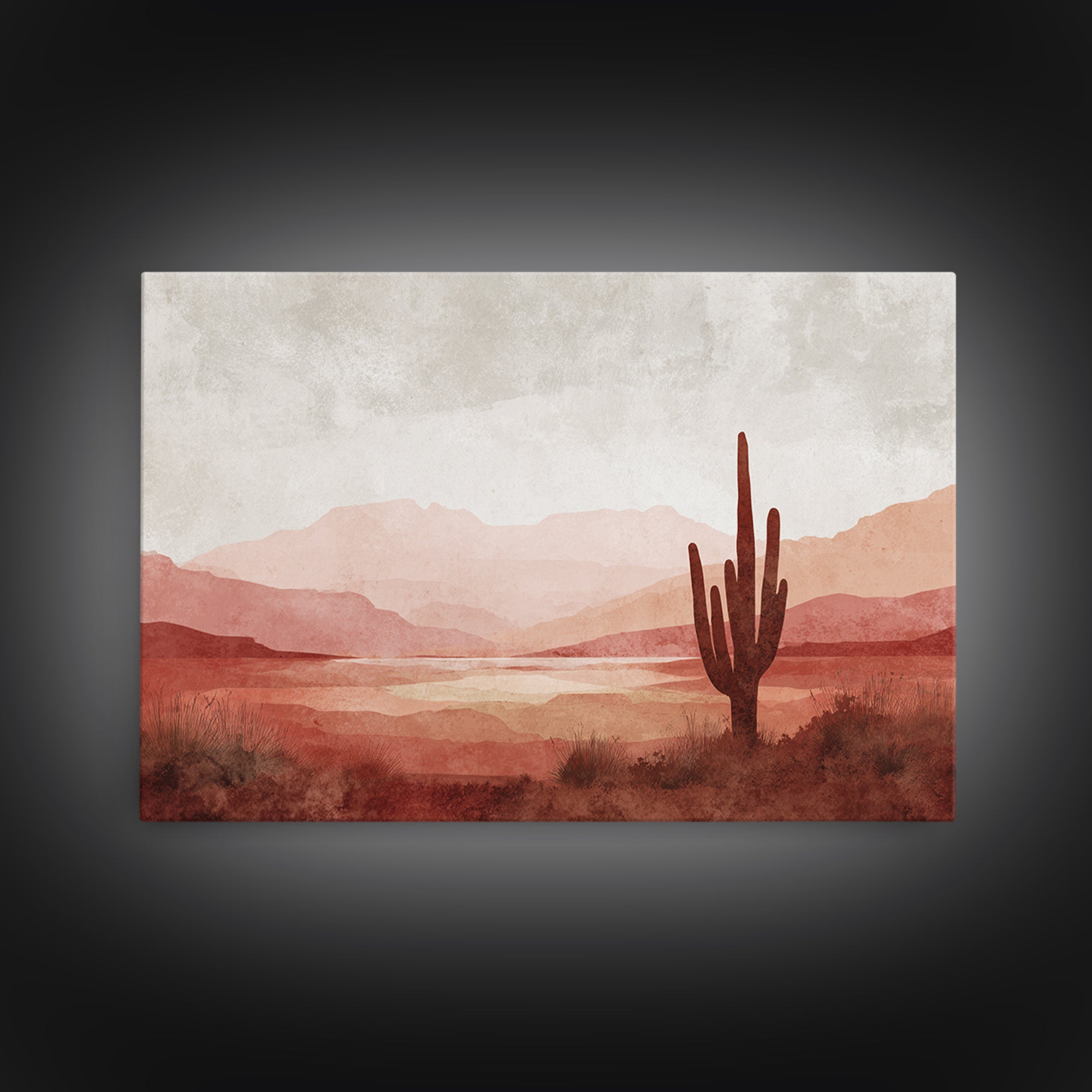 Desert Landscape in Warm Terracotta Tones Canvas Print, Wall Art, Metal Wall Art, Living Room Decor, Oil Painting, WAL-3x2-83