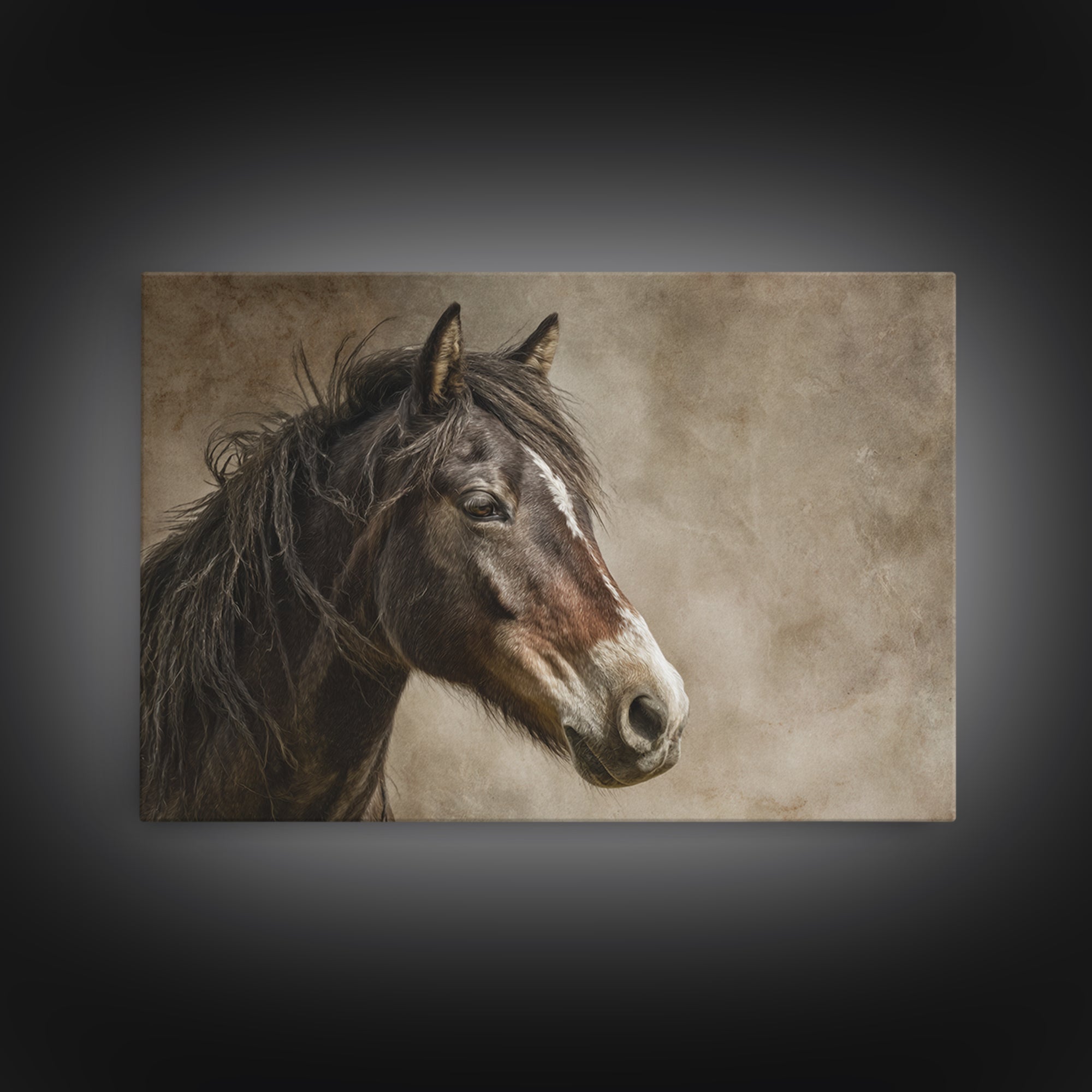 Wild Horse Portrait Canvas Print, Wall Art, Boho Decor, Living Room Decor, Fine Art, Painting, Art Print, Heart, WAL-3x2-89