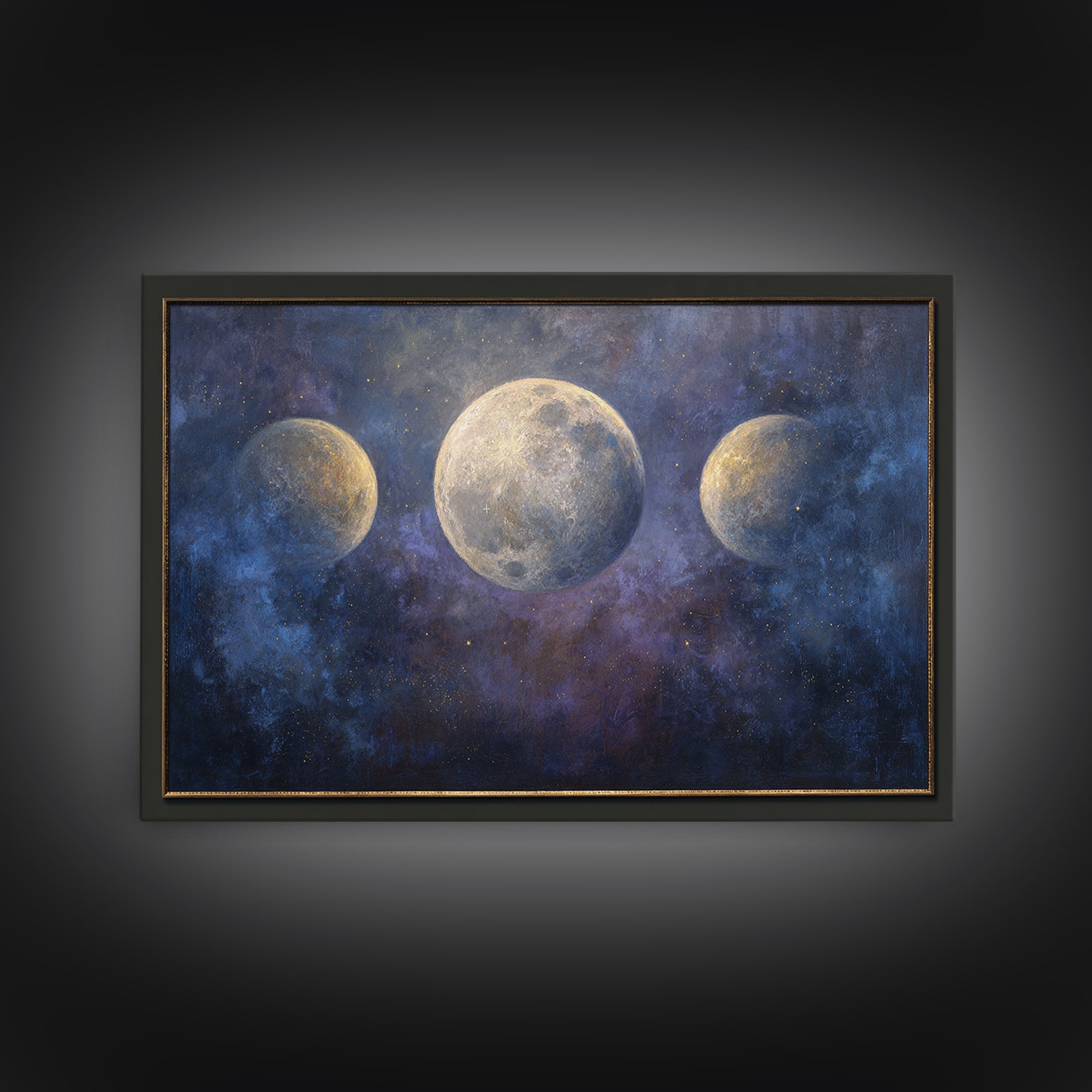 Celestial Moon and Stars Artwork Framed Canvas Print, Wall Art, Digital Print, Living Room Decor, Fine Art, Luxury Decor, WAL-3x2-90