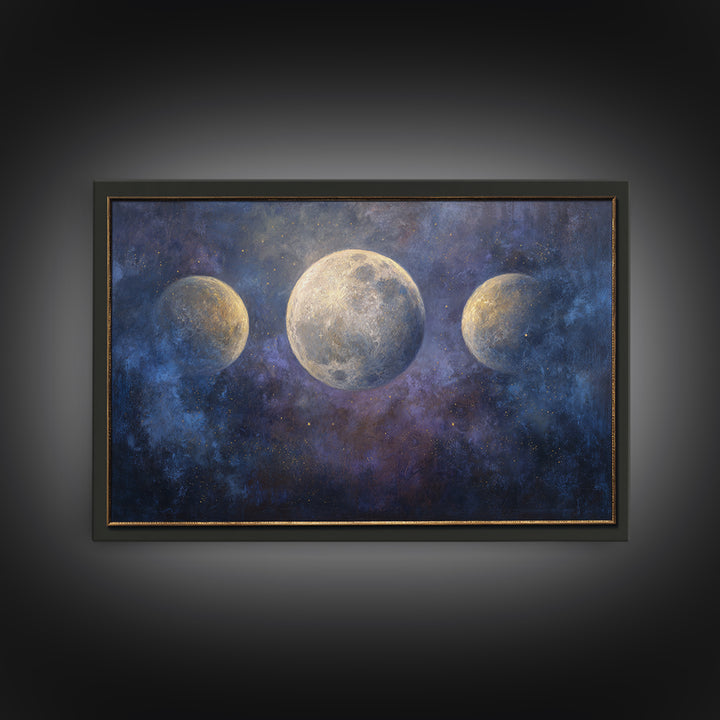 Celestial Moon and Stars Artwork Framed Canvas Print, Wall Art, Digital Print, Living Room Decor, Fine Art, Luxury Decor, WAL-3x2-90