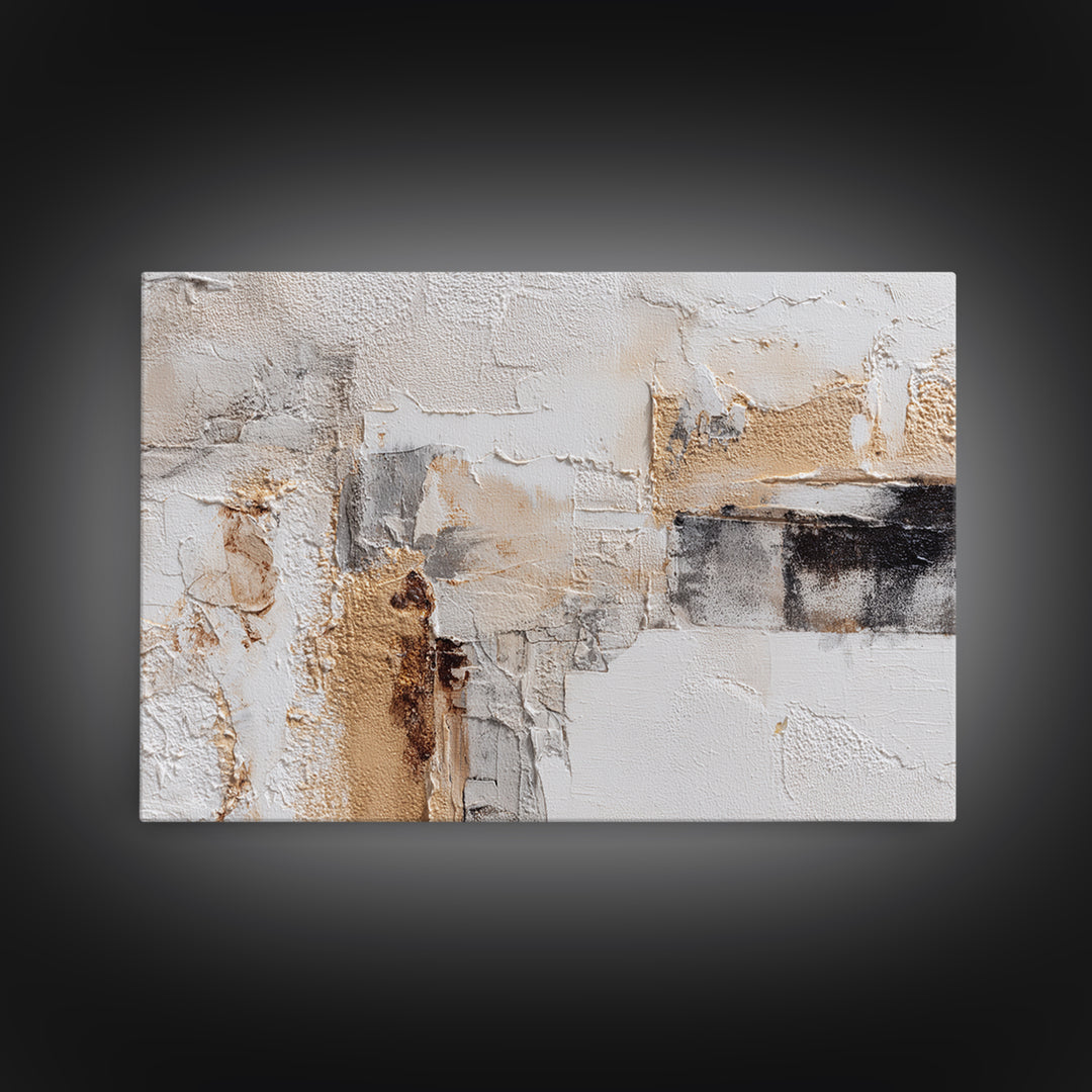 Luxury Neutral Plaster Texture Abstract Framed Canvas Print, Wall Art, Wall Art for Mom, Living Room Decor, Abstract Art, WAL-3x2-91