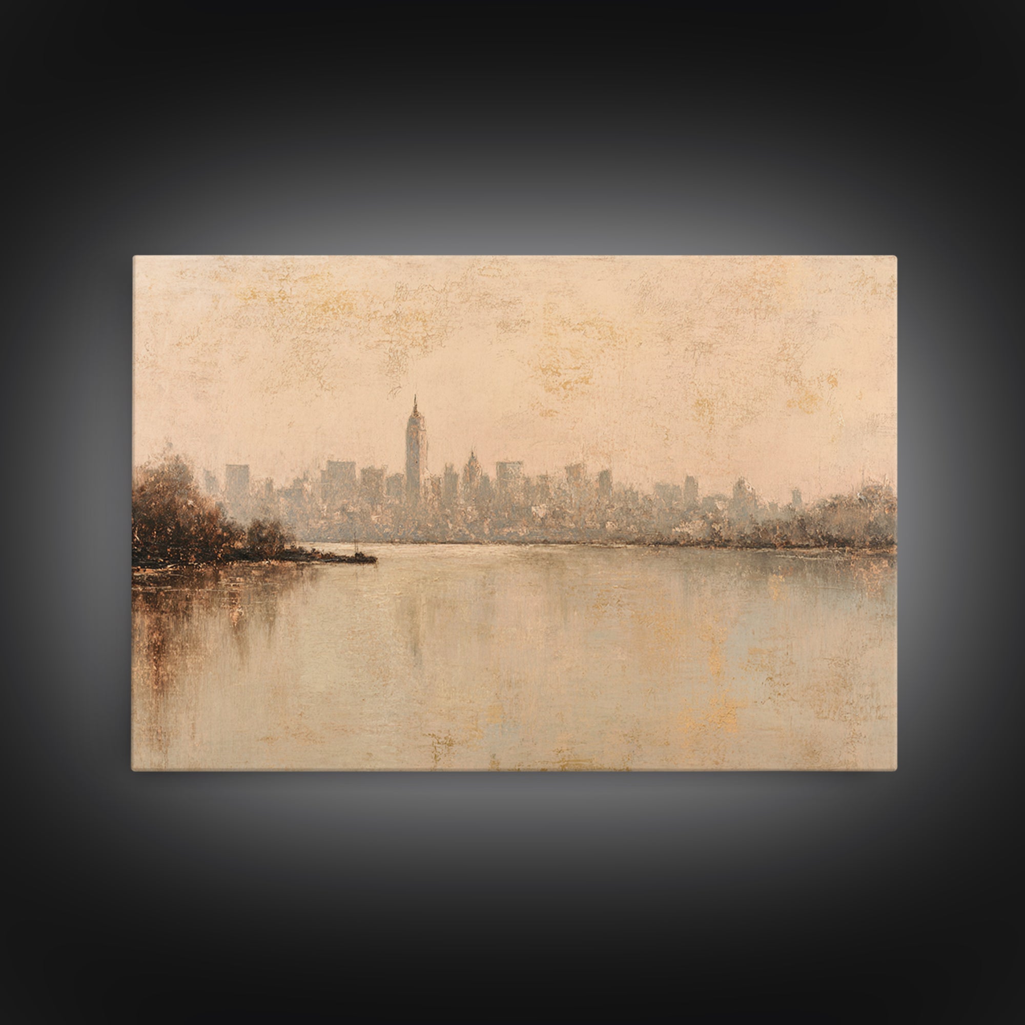Urban Skyline in Muted Evening Color Canvas Print, Wall Art, Wood Wall Art, Living Room Decor, Fine Art, Textured Painting, WAL-3x2-94