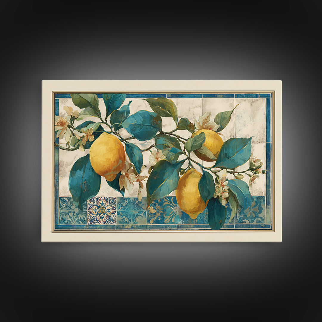 Mediterranean Lemon Branch Still Life Canvas Print, Wall Art, Prints Wall Art, Living Room Decor, Oil Painting, WAL-3x2-98