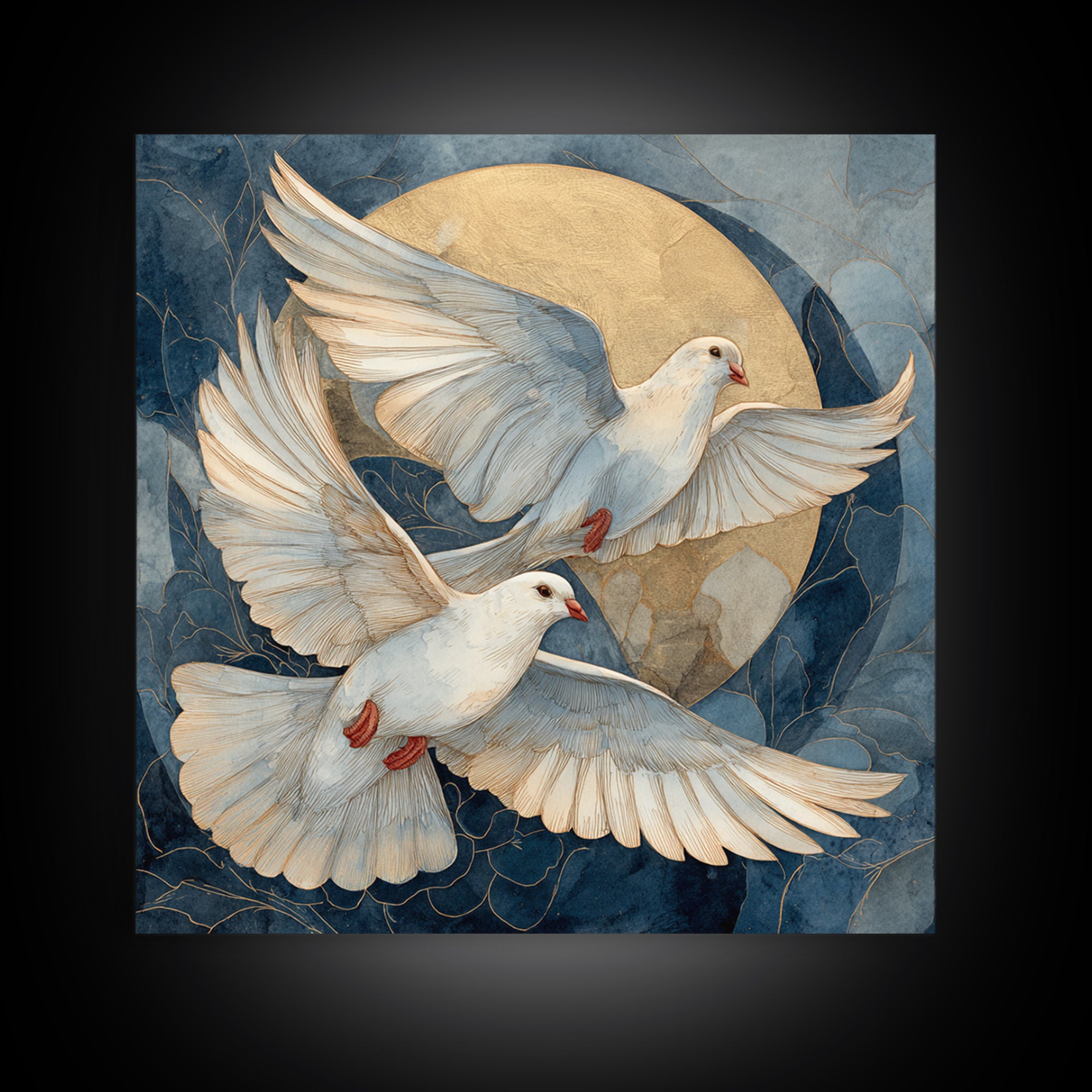 Doves Flying Through Soft Golden Light Framed Canvas Print, Wedding Art, Printable Art, Living Room Decor, Fine Art, Romance, WED-1x1-11