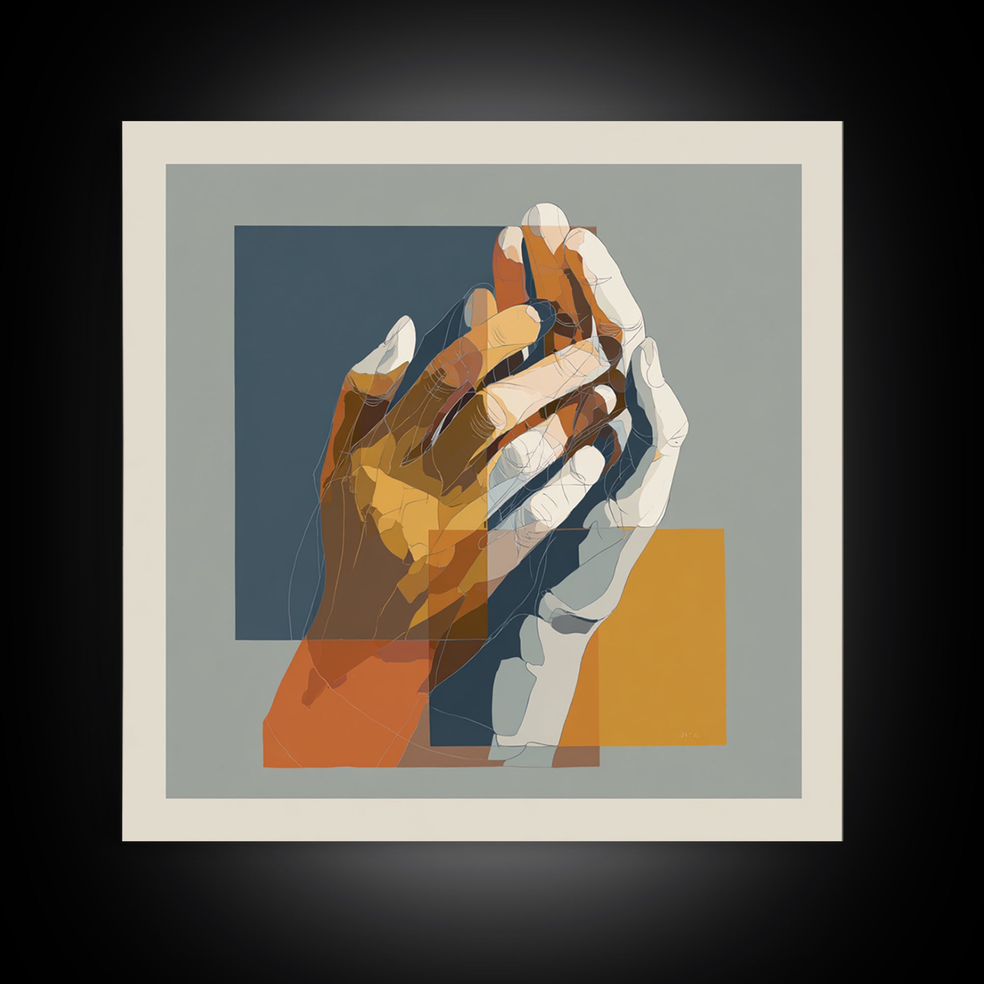 Hands Nearly Touching Framed Canvas Print, Wedding Art, Jewish Art, Living Room Decor, Abstract Art, Romance, WED-1x1-16