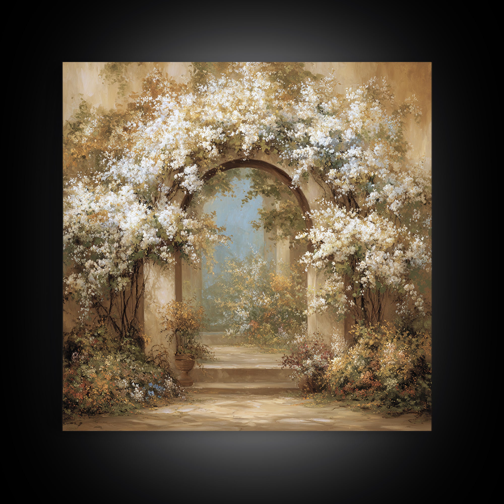 Romantic Garden Arch Covered Framed Canvas Print, Wedding Art, Beach Wedding, Living Room Decor, Romance, Modern Decor, WED-1x1-34