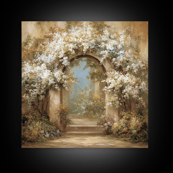 Romantic Garden Arch Covered Framed Canvas Print, Wedding Art, Beach Wedding, Living Room Decor, Romance, Modern Decor, WED-1x1-34