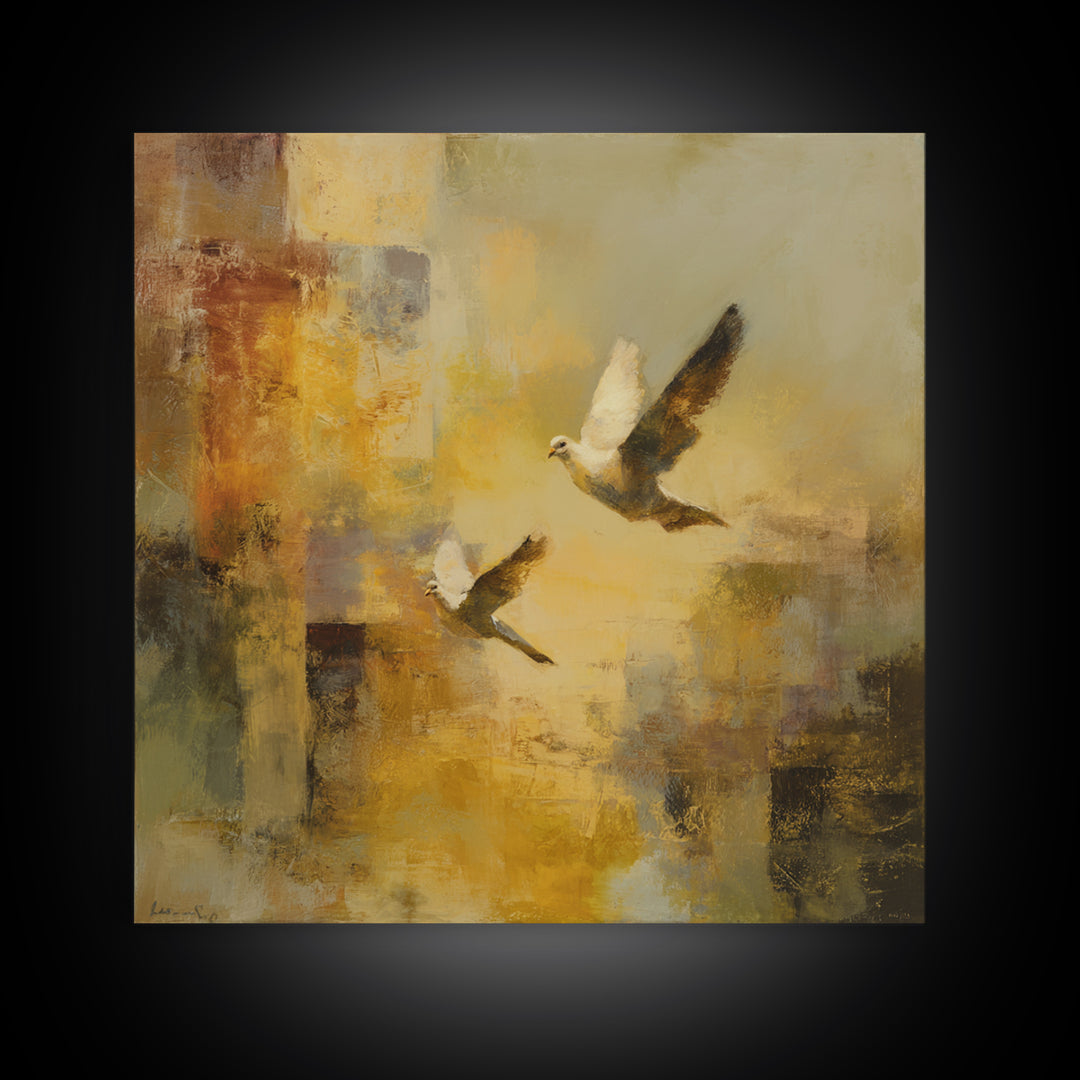 Doves Flying Through Soft Golden Light Canvas Print, Wedding Art, Jewish Art, Living Room Decor, Romance, Personalized Wedding, WED-1x1-35