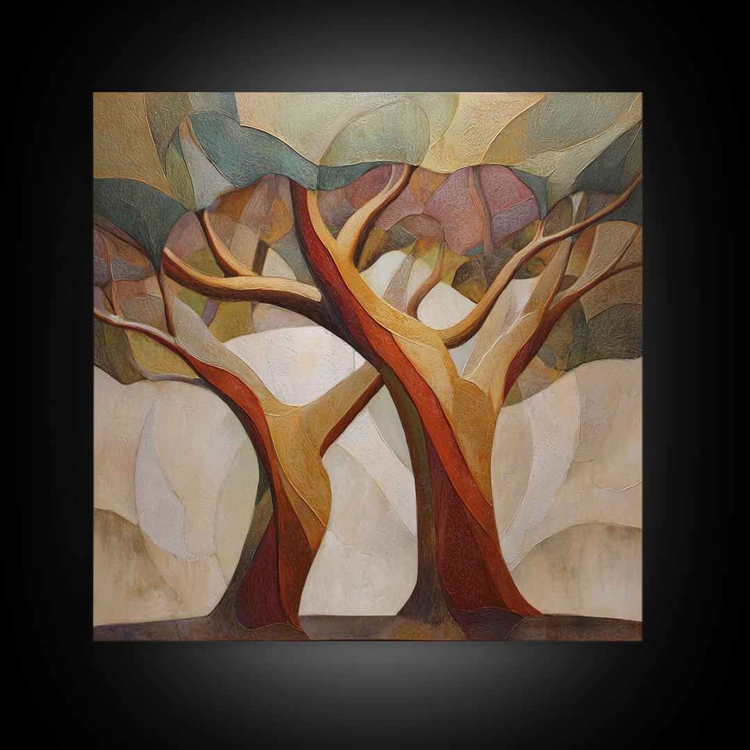 Two Intertwined Trees as Symbolic Artwork Framed Canvas Print, Wedding Art, Custom Wedding Gift, Living Room Decor, Romance, WED-1x1-47