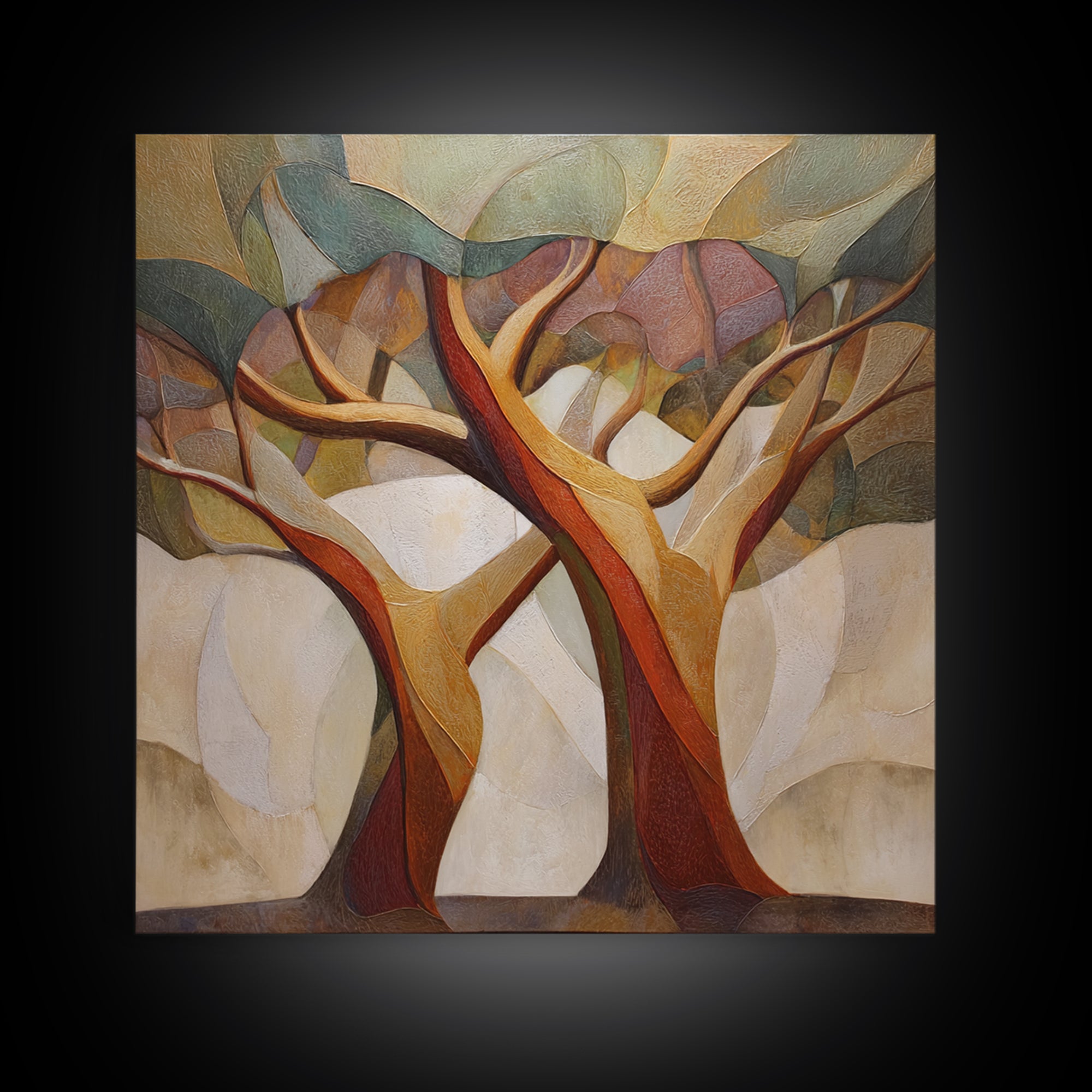 Two Intertwined Trees as Symbolic Artwork Framed Canvas Print, Wedding Art, Custom Wedding Gift, Living Room Decor, Romance, WED-1x1-47