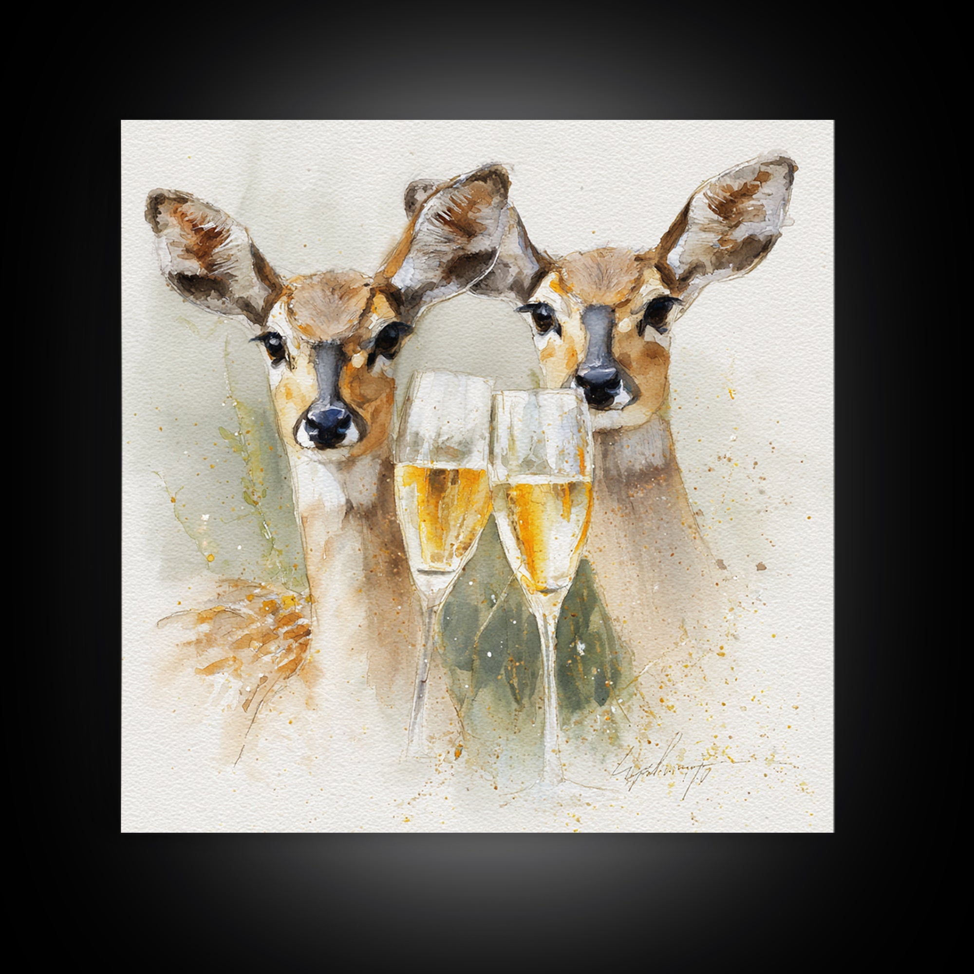 Champagne Glasses with Delicate Sparkle Canvas Print, Wedding Art, Bride and Groom, Living Room Decor, Oil Painting, Romance, WED-1x1-54