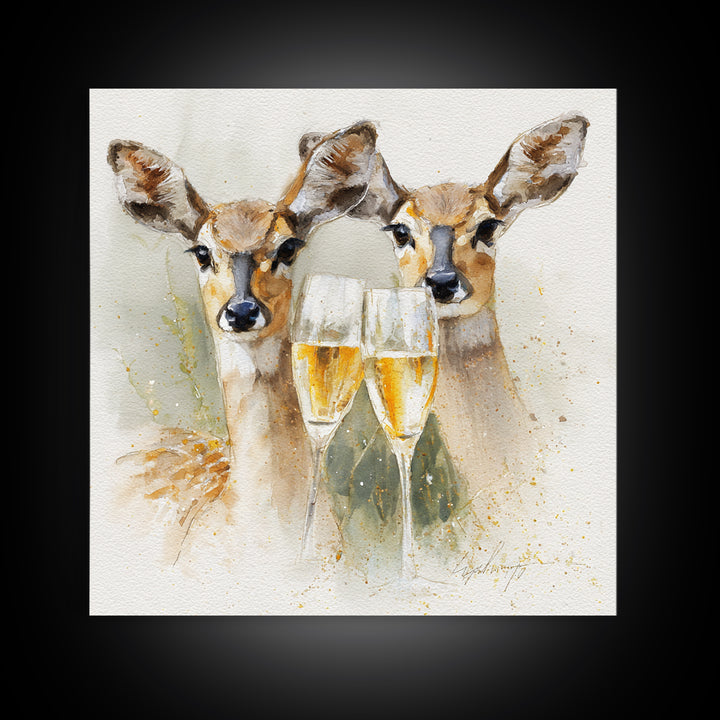 Champagne Glasses with Delicate Sparkle Canvas Print, Wedding Art, Bride and Groom, Living Room Decor, Oil Painting, Romance, WED-1x1-54