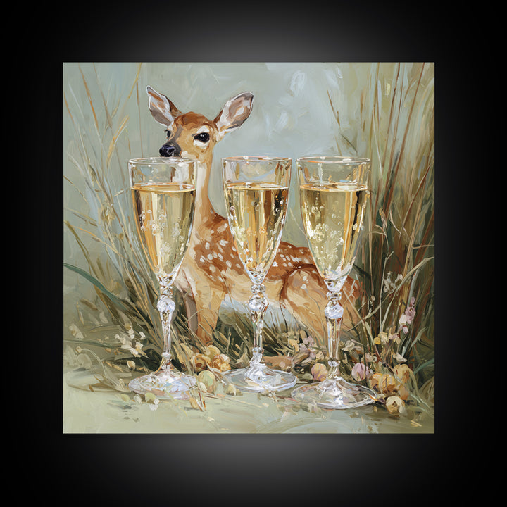 Champagne Glasses with Delicate Sparkle Framed Canvas Print, Wedding Art, Jewish Art, Living Room Decor, Watercolor Art, WED-1x1-6