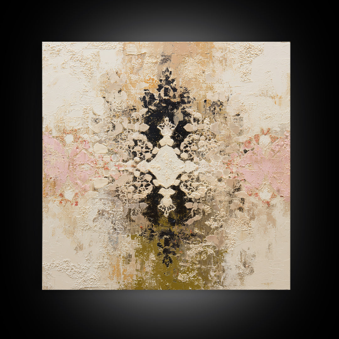 Lace Pattern Ivory Abstraction Framed Canvas Print, Wedding Art, Wedding Poster, Living Room Decor, Abstract Art, Romance, WED-1x1-67