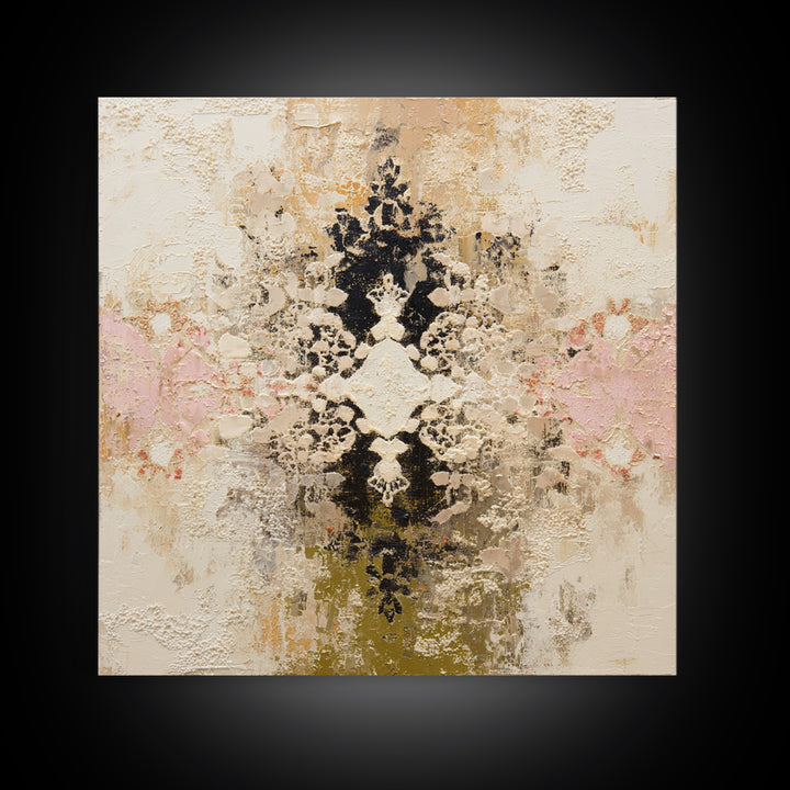 Lace Pattern Ivory Abstraction Framed Canvas Print, Wedding Art, Wedding Poster, Living Room Decor, Abstract Art, Romance, WED-1x1-67