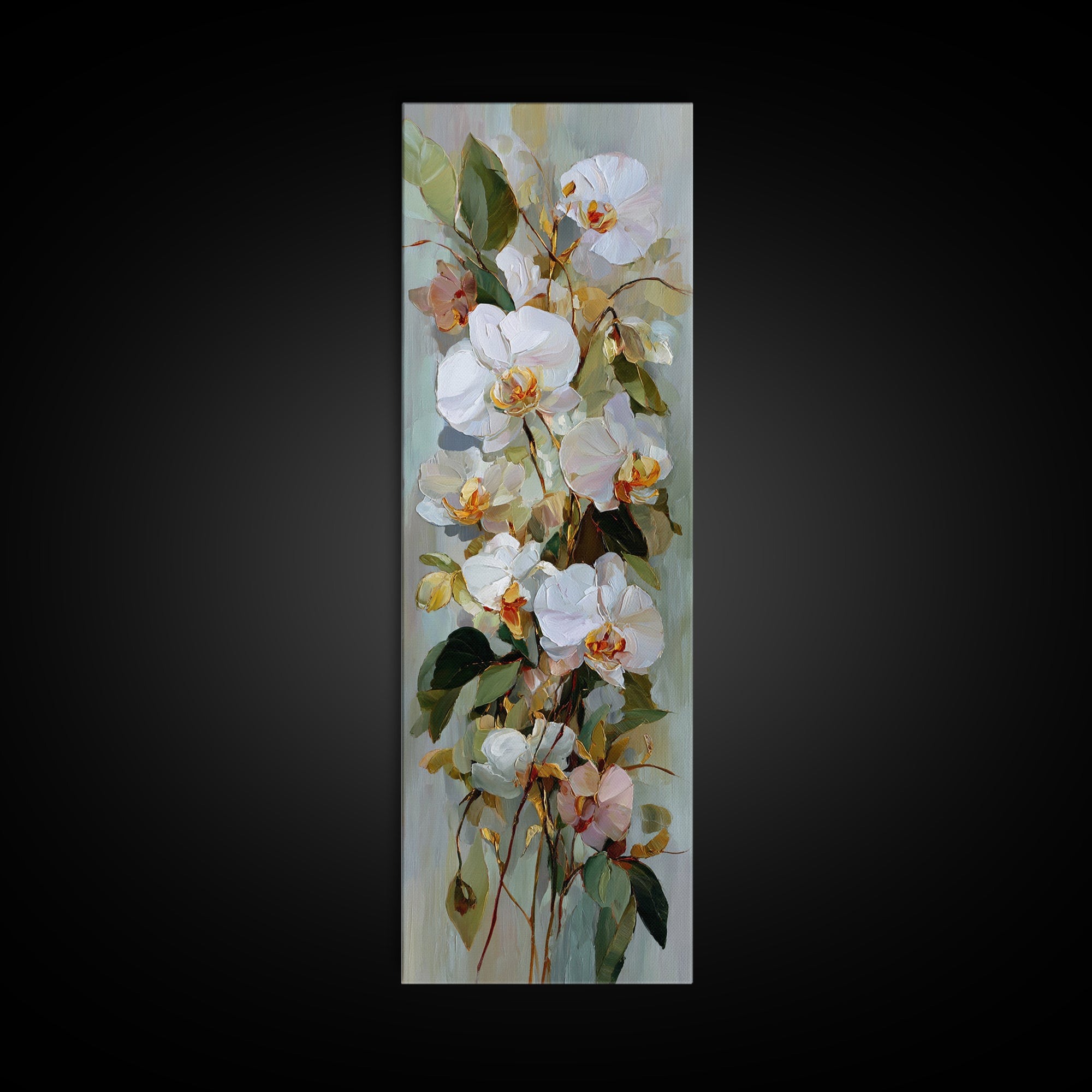 White Orchid and Gold Ribbon Composition Canvas Print, Wedding Art, Personalized Wedding, Living Room Decor, Oil Painting, WED-1x3-12