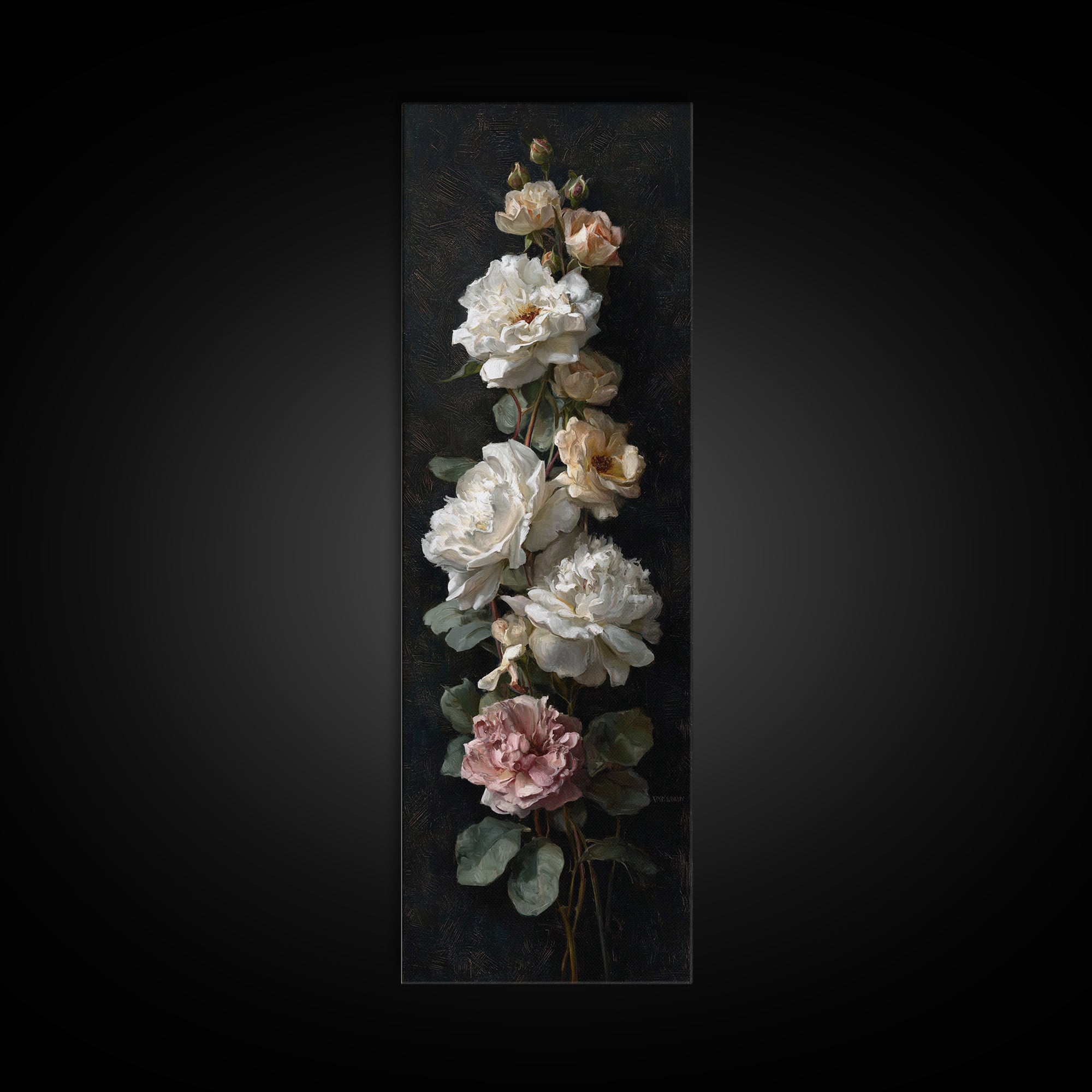 Romantic Bouquet of White Roses and Peonies Canvas Print, Wedding Art, Personalized Wedding, Living Room Decor, Romance, WED-1x3-13