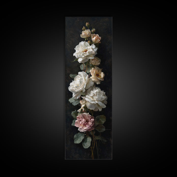 Romantic Bouquet of White Roses and Peonies Canvas Print, Wedding Art, Personalized Wedding, Living Room Decor, Romance, WED-1x3-13