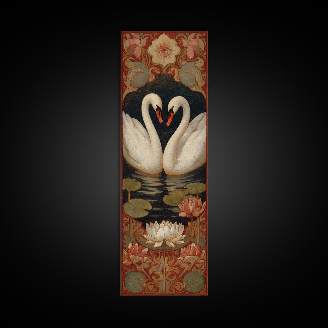 Two Swans Forming a Heart on Dark Canvas Print, Wedding Art, Bride and Groom, Living Room Decor, Romance, Neutral Decor, WED-1x3-14