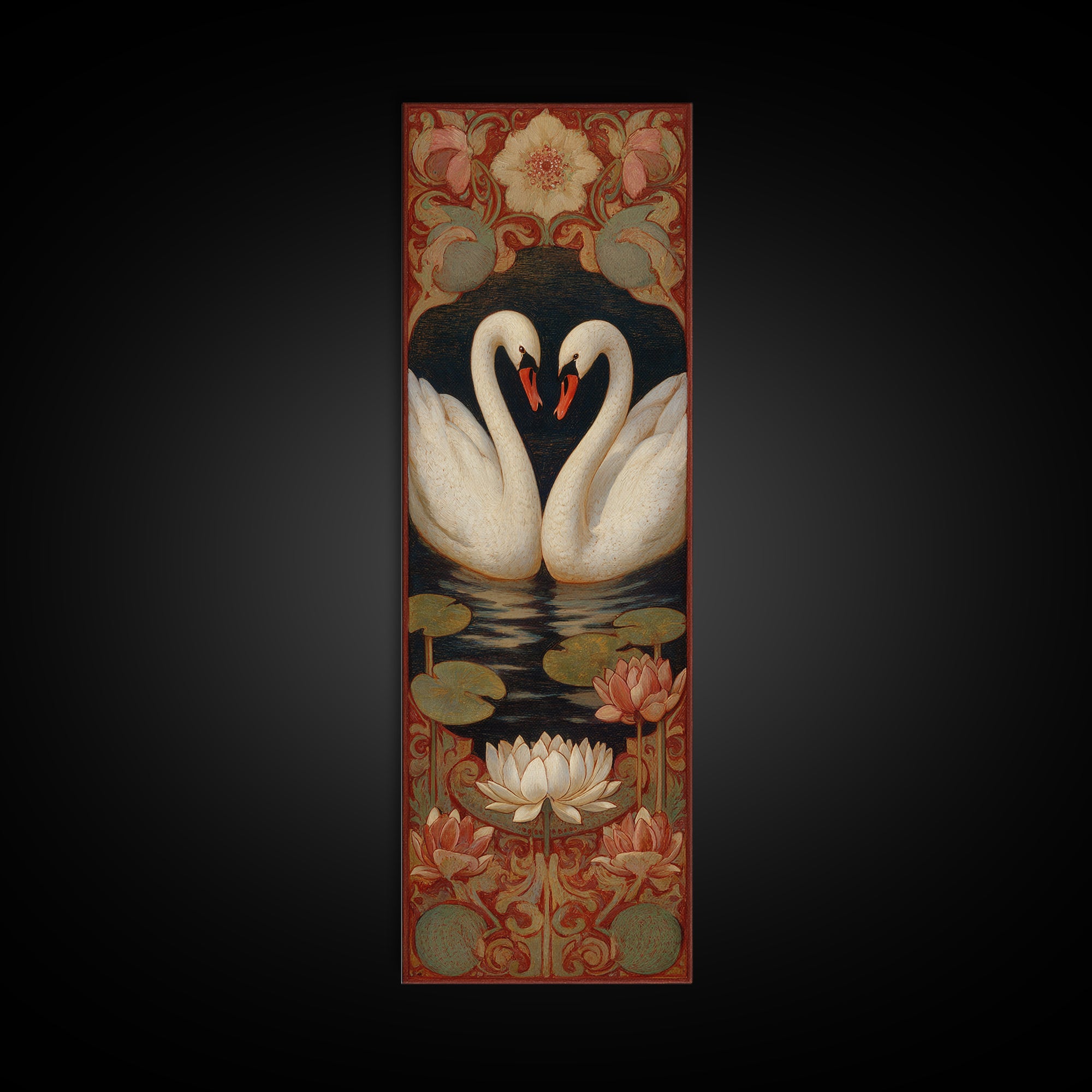 Two Swans Forming a Heart on Dark Canvas Print, Wedding Art, Bride and Groom, Living Room Decor, Romance, Neutral Decor, WED-1x3-14