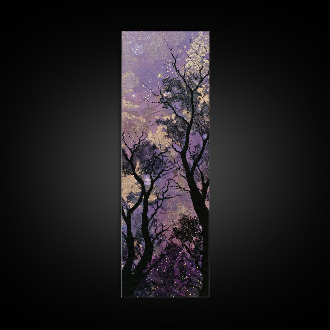 Couple Silhouette Beneath Moonlit Trees Canvas Print, Wedding Art, Neutral Decor, Living Room Decor, Fine Art, Romance, WED-1x3-17