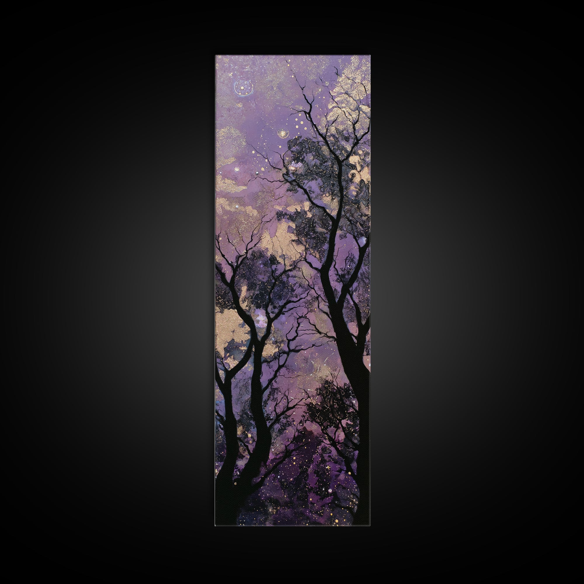 Couple Silhouette Beneath Moonlit Trees Canvas Print, Wedding Art, Neutral Decor, Living Room Decor, Fine Art, Romance, WED-1x3-17
