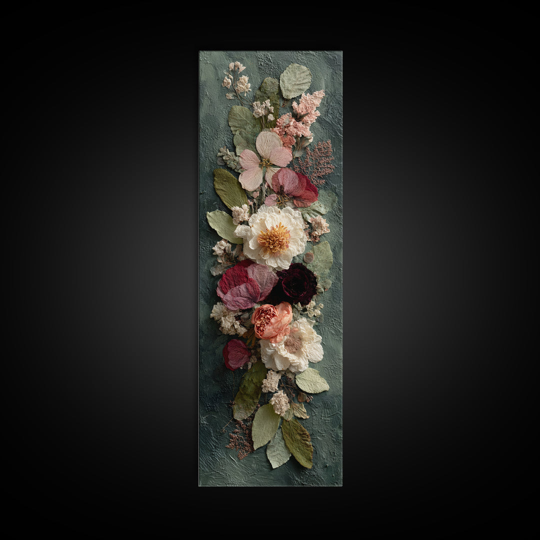 Pressed Flowers from a Wedding Bouquet Framed Canvas Print, Wedding Art, Wedding Stationery, Living Room Decor, Romance, WED-1x3-20