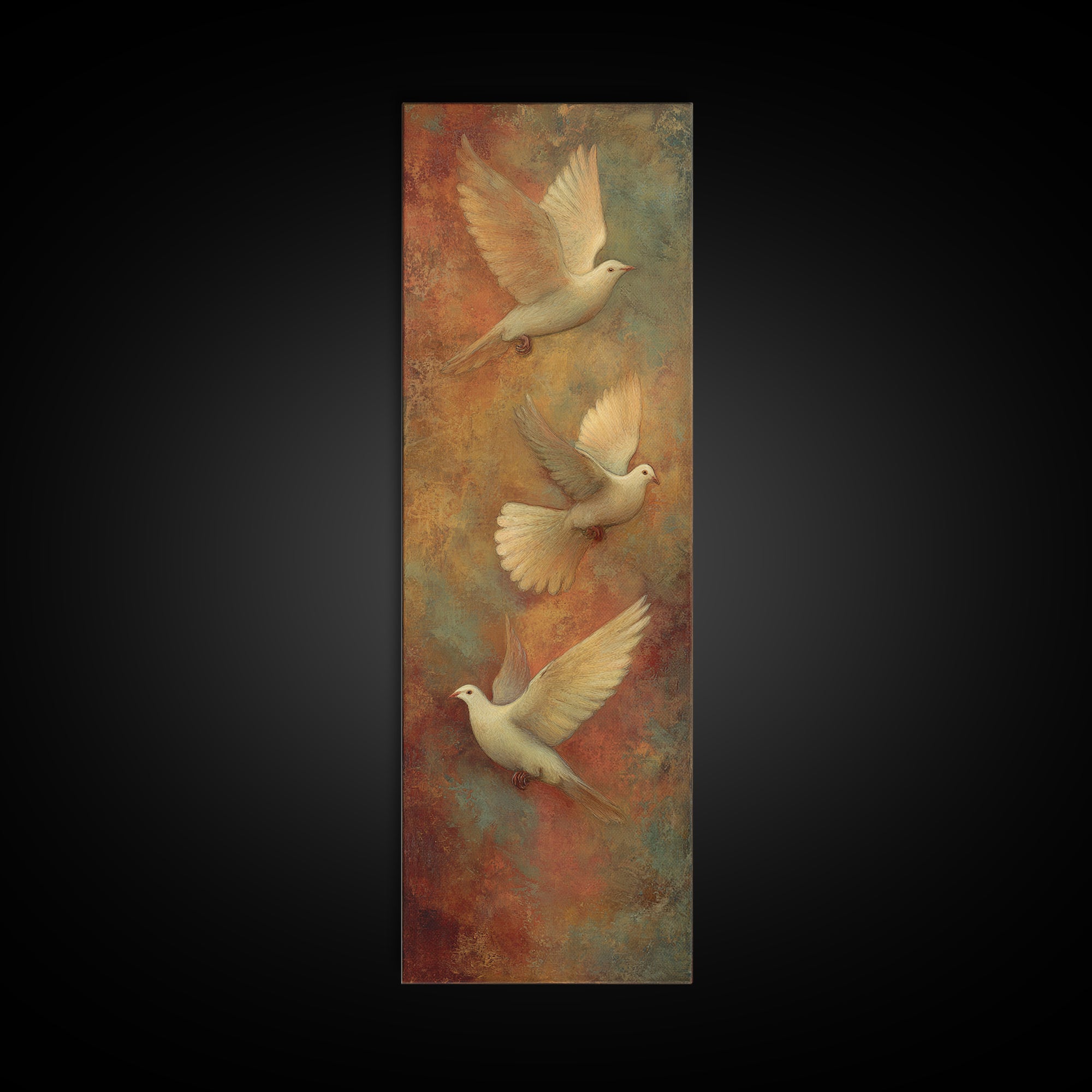 Doves Flying Through Soft Golden Light Canvas Print, Wedding Art, Boho Decor, Living Room Decor, Fine Art, Romance, Art Print, WED-1x3-23