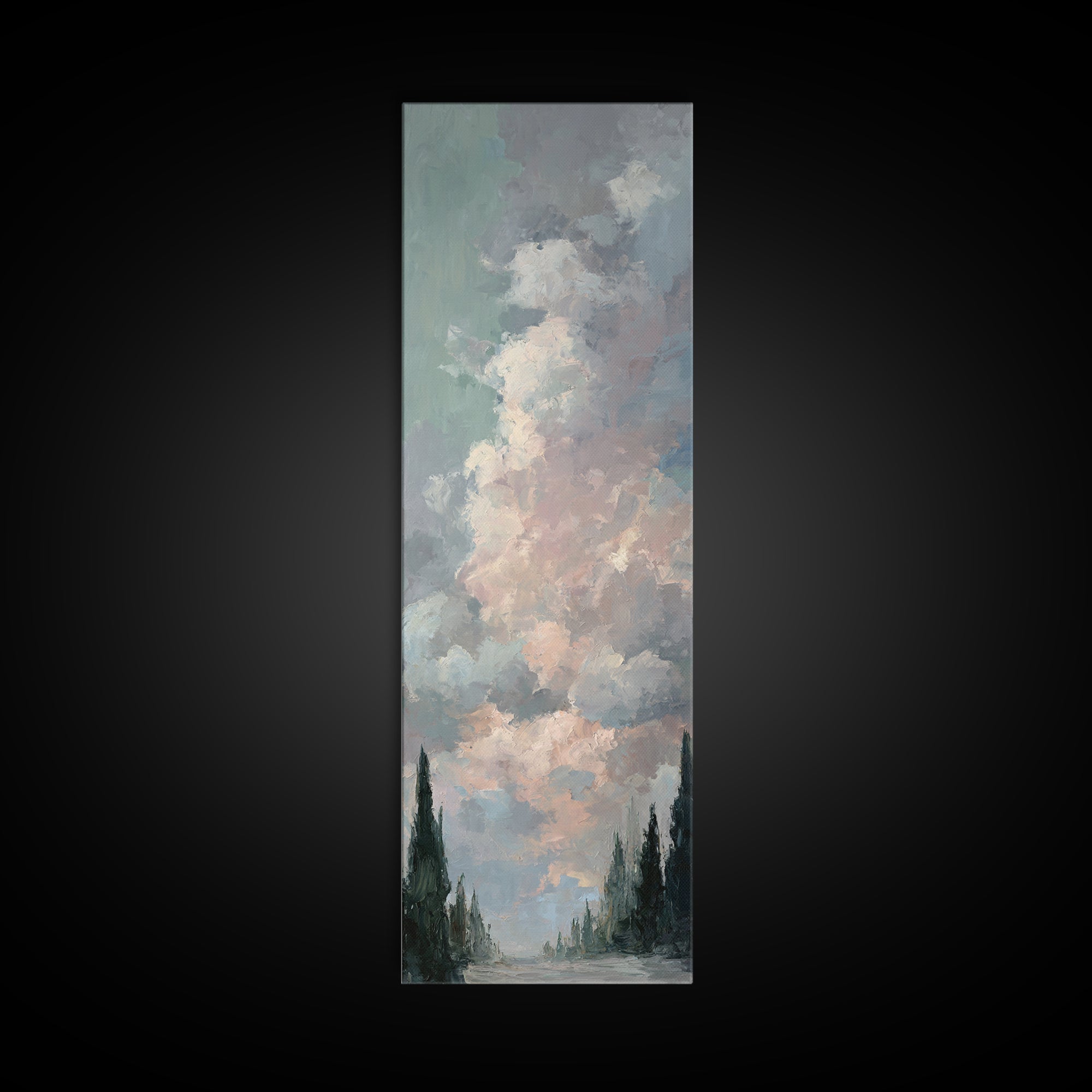 Blush Cloudscape with Dreamy Atmosphere Framed Canvas Print, Wedding Art, Living Room Decor, Watercolor Art, Romance, WED-1x3-3