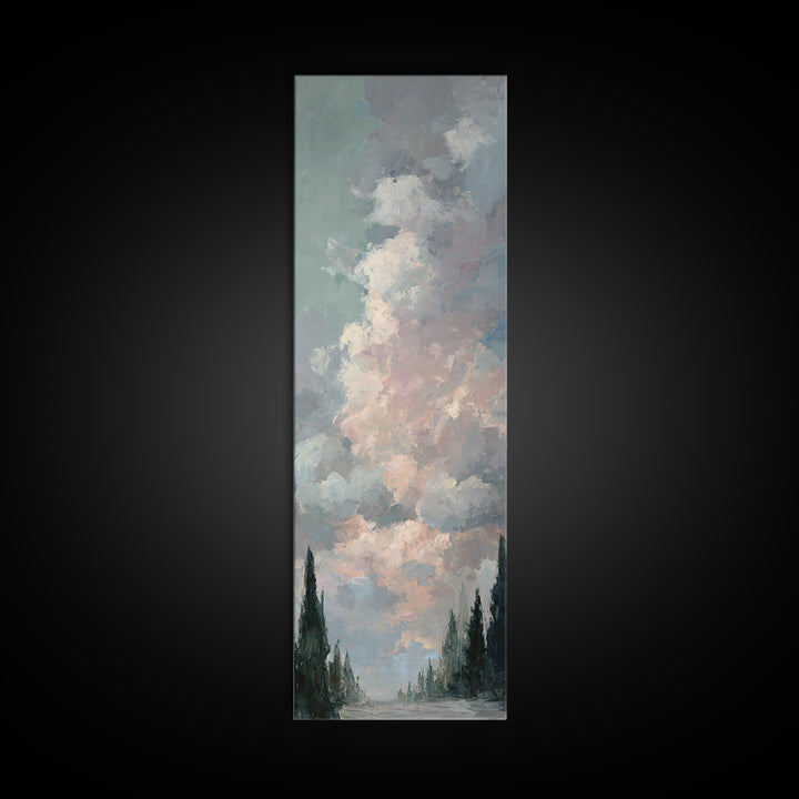 Blush Cloudscape with Dreamy Atmosphere Framed Canvas Print, Wedding Art, Living Room Decor, Watercolor Art, Romance, WED-1x3-3