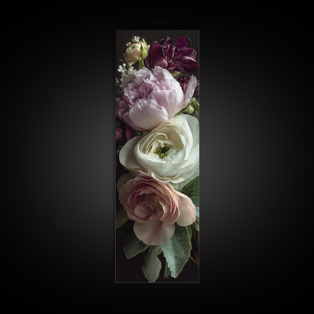 Peony and Ranunculus Bouquet Canvas Print, Wedding Art, Wall Decor, Living Room Decor, Fine Art, Romance, Wedding Gift, WED-1x3-32