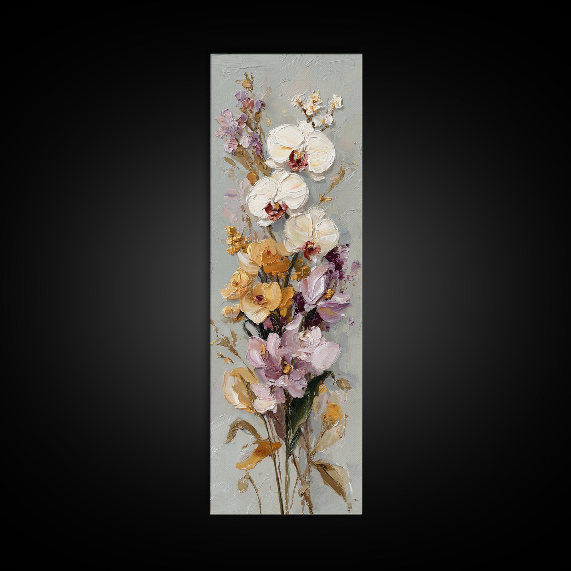 White Orchid and Gold Ribbon Composition Framed Canvas Print, Wedding Art, Neutral Decor, Living Room Decor, Fine Art, Romance, WED-1x3-36