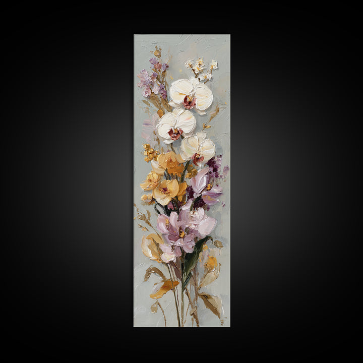 White Orchid and Gold Ribbon Composition Framed Canvas Print, Wedding Art, Neutral Decor, Living Room Decor, Fine Art, Romance, WED-1x3-36