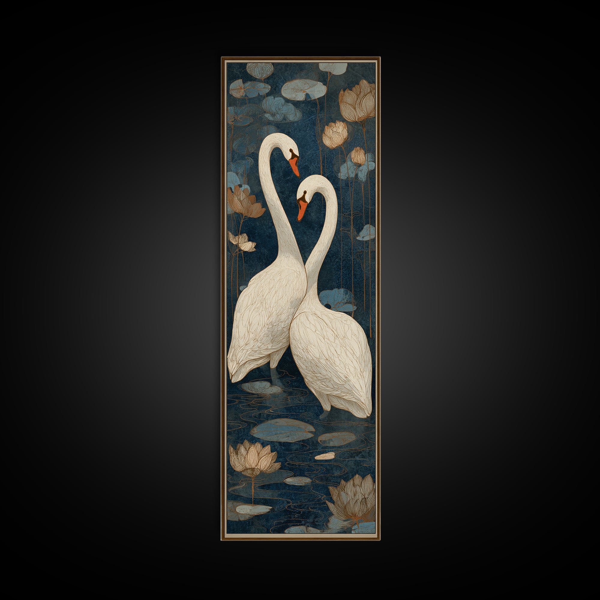Two Swans Forming a Heart on Dark Canvas Print, Wedding Art, Bride and Groom, Living Room Decor, Romance, Neutral Decor, WED-1x3-38