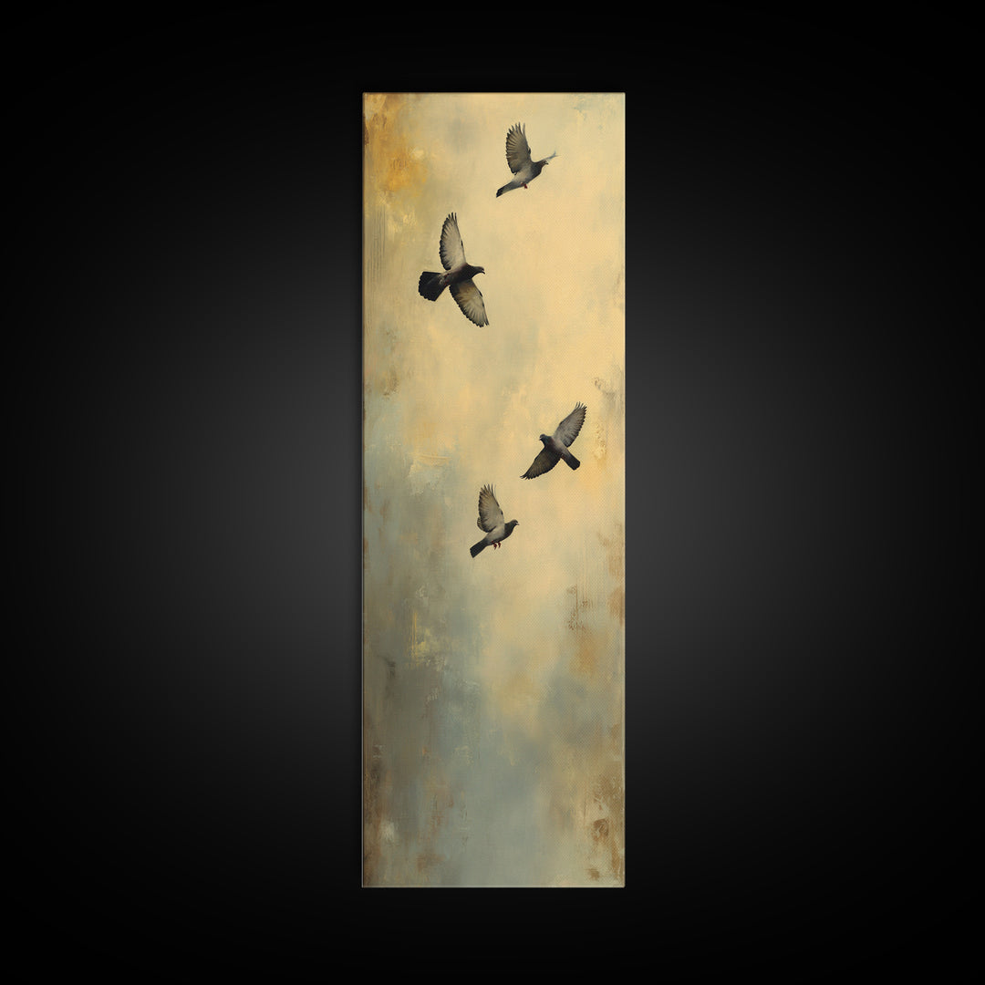 Doves Flying Through Soft Golden Light Framed Canvas Print, Wedding Art, Minimalist Decor, Living Room Decor, Fine Art, Romance, WED-1x3-47