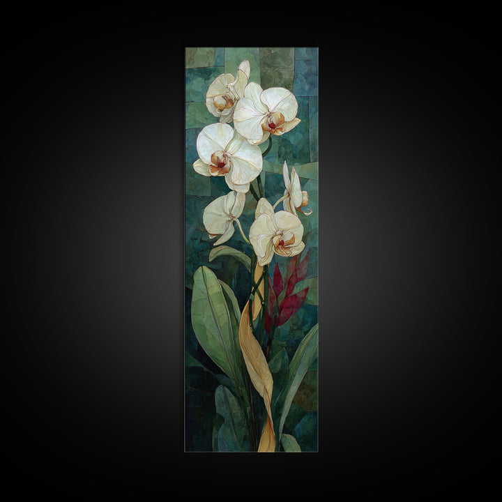 White Orchid and Gold Ribbon Composition Canvas Print, Wedding Art, Luxury Decor, Living Room Decor, Abstract Art, Romance, WED-1x3-60