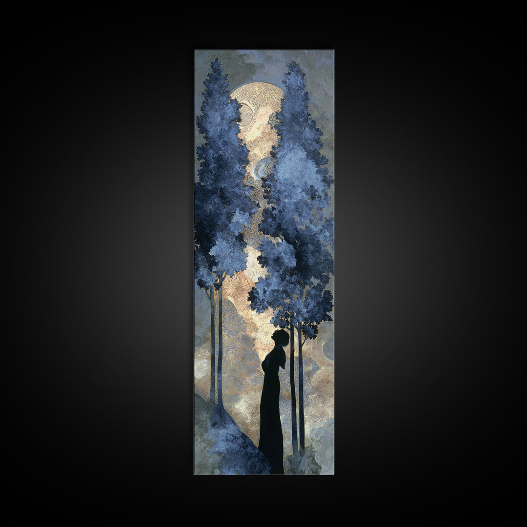 Couple Silhouette Beneath Moonlit Trees Canvas Print, Wedding Art, Modern Decor, Living Room Decor, Fine Art, Romance, WED-1x3-65