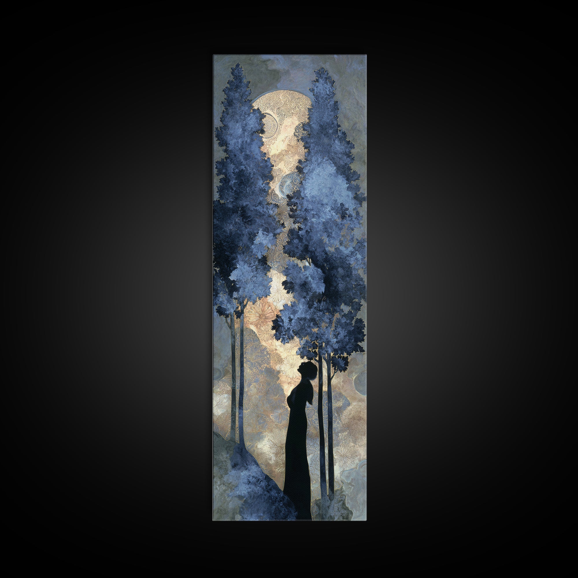 Couple Silhouette Beneath Moonlit Trees Canvas Print, Wedding Art, Modern Decor, Living Room Decor, Fine Art, Romance, WED-1x3-65