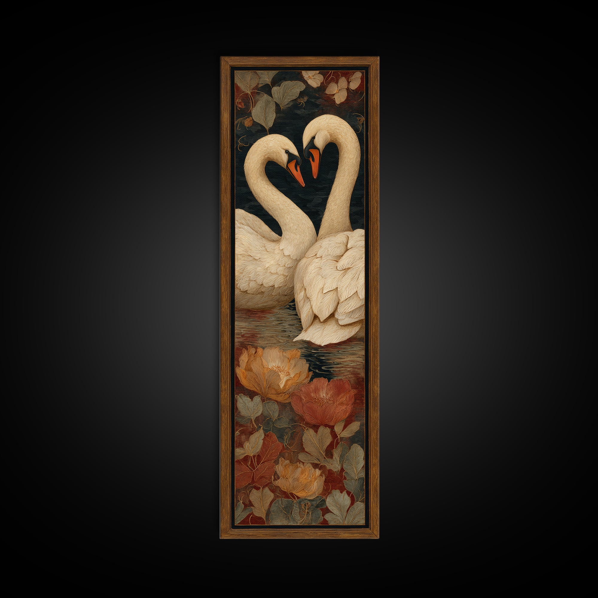 Two Swans Forming a Heart on Dark Canvas Print, Wedding Art, Wall Decor, Living Room Decor, Fine Art, Romance, Wedding Gift, WED-1x3-86