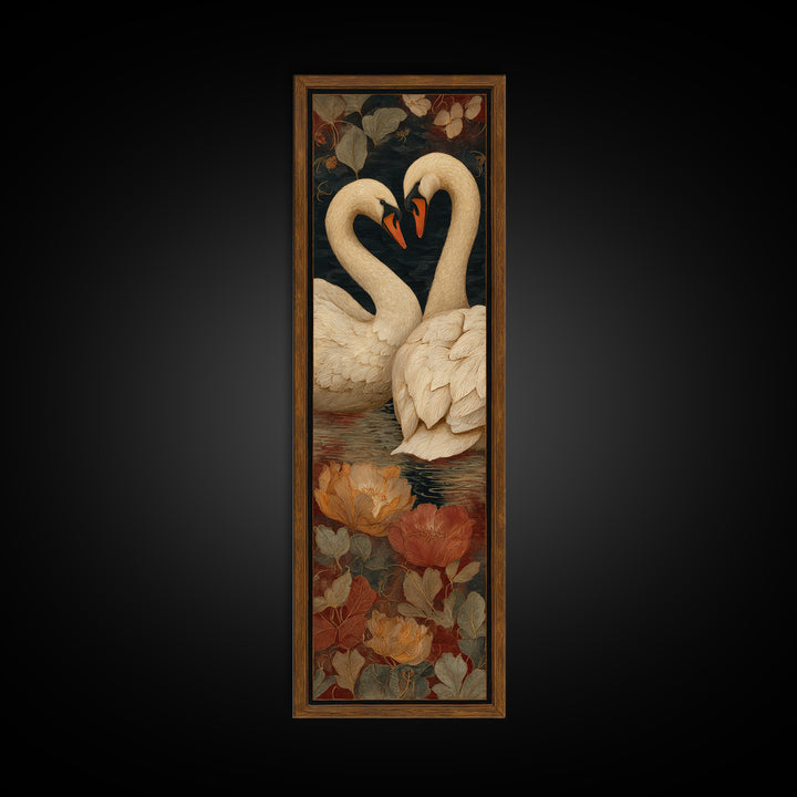 Two Swans Forming a Heart on Dark Canvas Print, Wedding Art, Wall Decor, Living Room Decor, Fine Art, Romance, Wedding Gift, WED-1x3-86