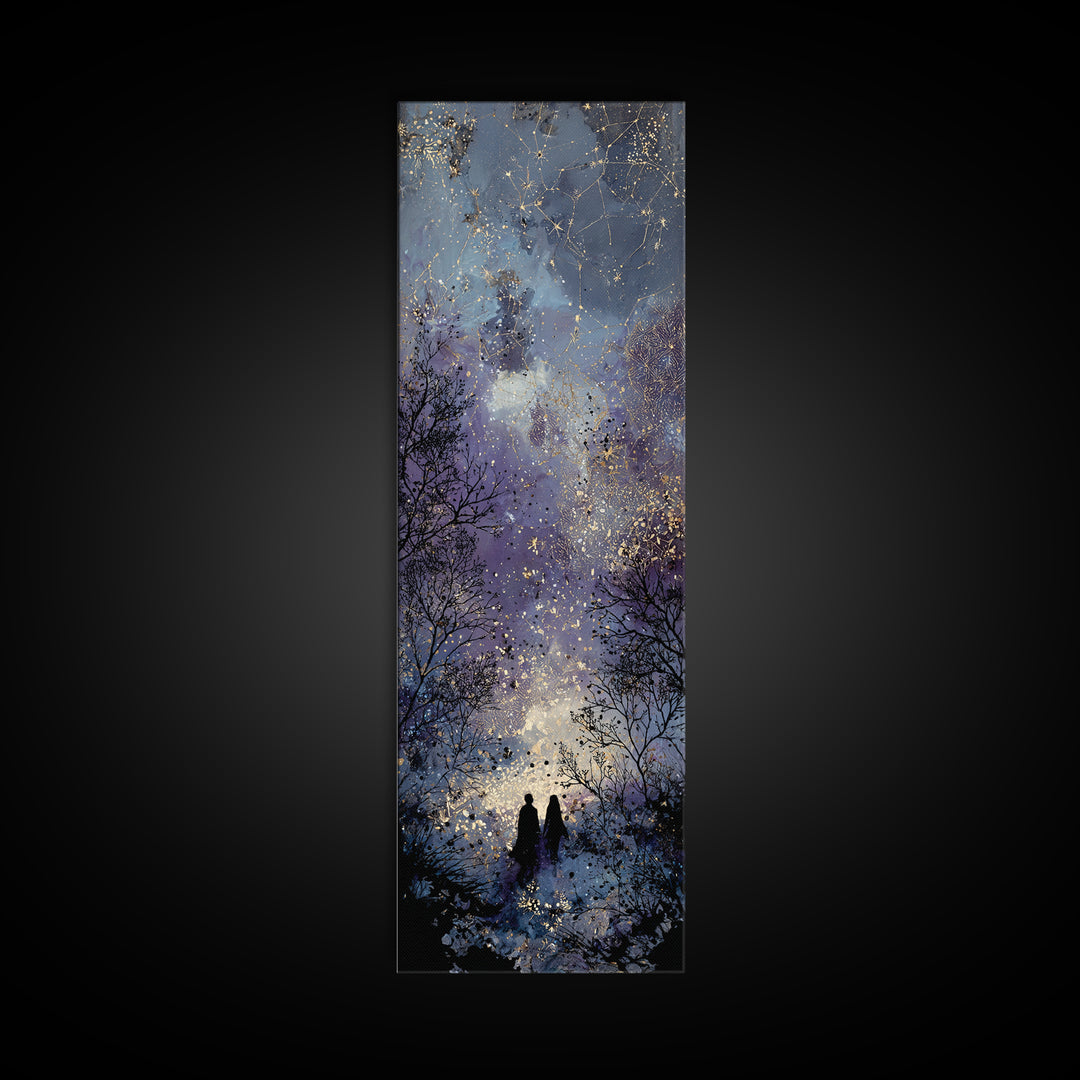 Couple Silhouette Beneath Moonlit Trees Canvas Print, Wedding Art, Custom Wedding Gift, Living Room Decor, Fine Art, Romance, WED-1x3-89